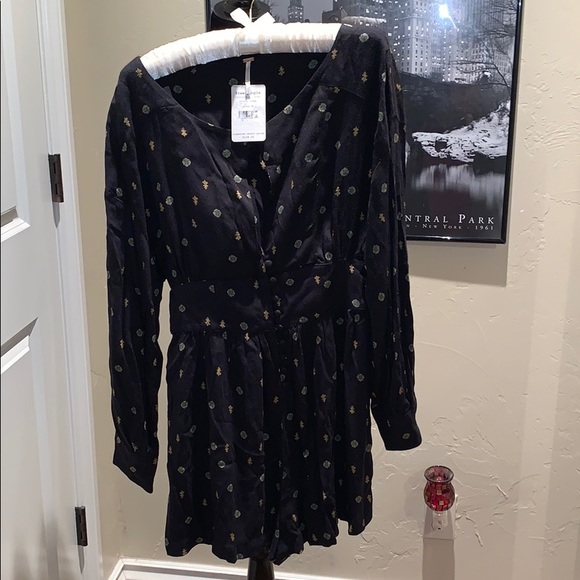 Free People black romper with gold green designs - Picture 8 of 11